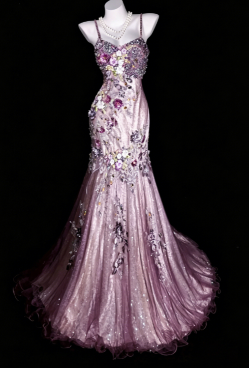 Vintage Spaghetti Straps Sheath Tulle Beaded Long Evening Dress Pink Prom Dress ED08232