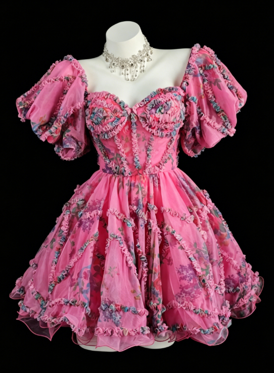 Chic Sweetheart Birthday Dress A-Line Floral Chiffon Cocktail Dress Pink Homecoming Dress ED08237