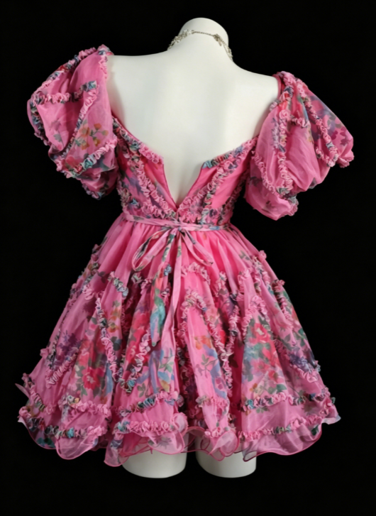 Chic Sweetheart Birthday Dress A-Line Floral Chiffon Cocktail Dress Pink Homecoming Dress ED08237