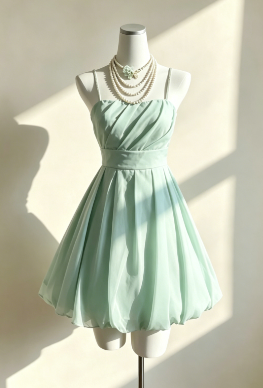 Chic Spaghetti Straps Birthday Dress A-Line Chiffon Cocktail Dress Mint Green Homecoming Dress ED08239