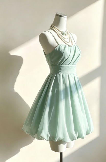 Chic Spaghetti Straps Birthday Dress A-Line Chiffon Cocktail Dress Mint Green Homecoming Dress ED08239