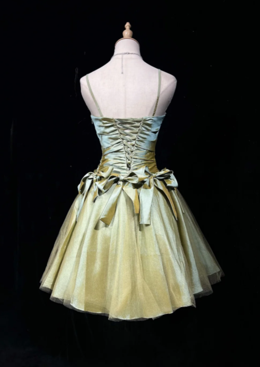 Chic Spaghetti Straps Birthday Dress A-Line Satin Cocktail Dress Green Homecoming Dress ED08242