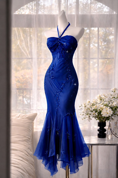 Chic Halter Formal Dress Dress Long Sheath Beaded Chiffon Burgundy Evening Dress ED08244