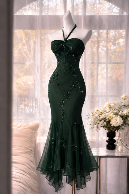 Chic Halter Formal Dress Dress Long Sheath Beaded Chiffon Burgundy Evening Dress ED08244