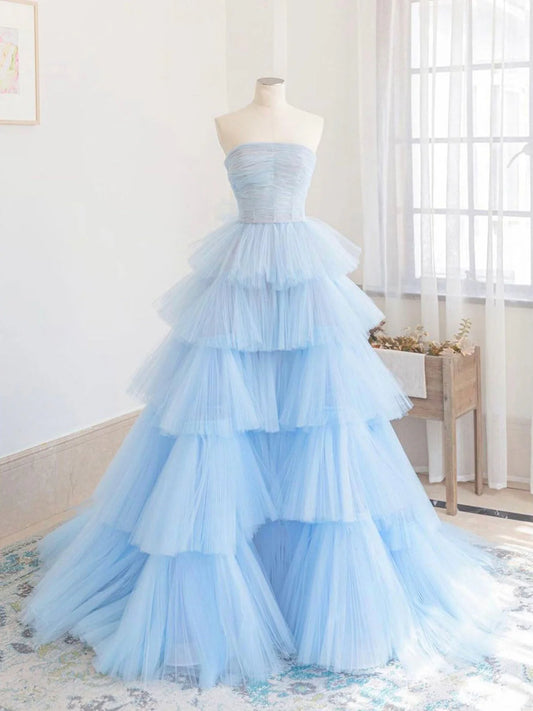 Robe de bal longue en tulle bleu Robe de soirée longue en tulle bleu ED0825