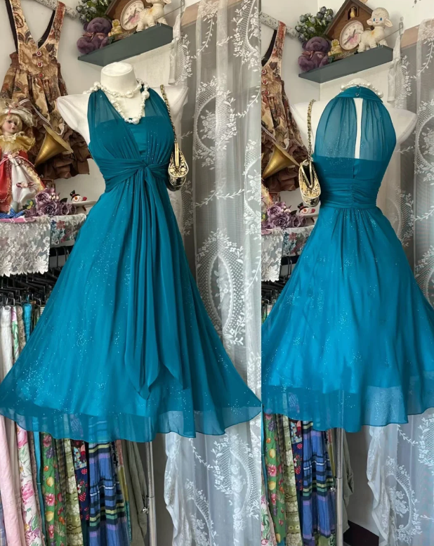 Simple Teal Short Prom Dress Halter A-Line Brithday Dress Chiffon Homecoming Dress ED08261
