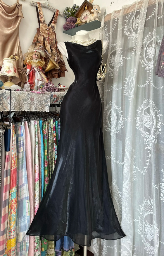 Elegant Black Long Evening Dress Straps Sheath Chiffon Formal Dress ED08264