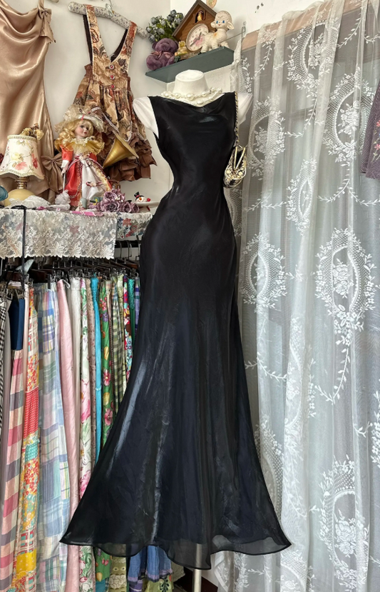 Elegant Black Long Evening Dress Straps Sheath Chiffon Formal Dress ED08264
