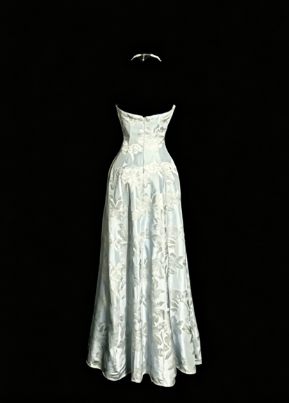 Elegant Strapless Long Evening Dress A-line Jacquard Satin Prom Dress ED08265