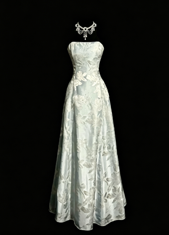 Elegant Strapless Long Evening Dress A-line Jacquard Satin Prom Dress ED08265