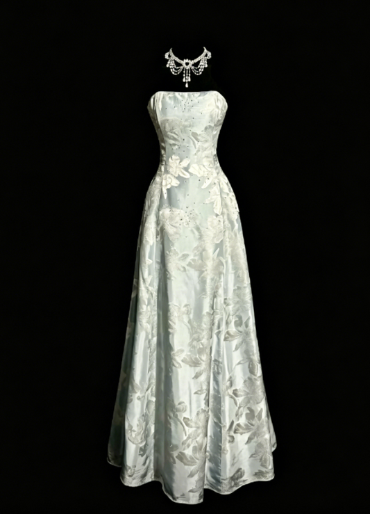 Elegant Strapless Long Evening Dress A-line Jacquard Satin Prom Dress ED08265