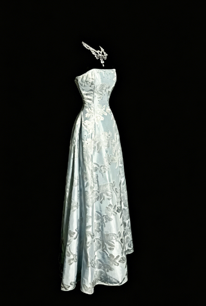 Elegant Strapless Long Evening Dress A-line Jacquard Satin Prom Dress ED08265