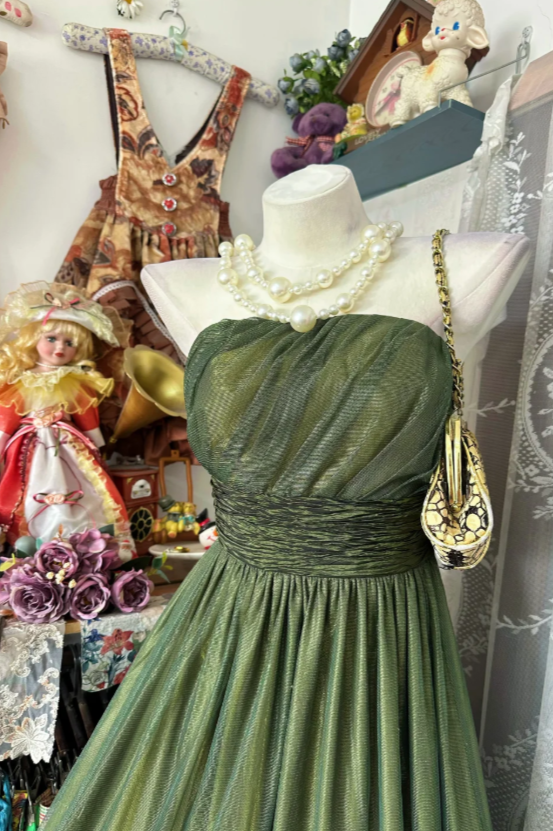 Chic Green Prom Dress Strapless A-Line Tulle Long Evening Dress ED08269