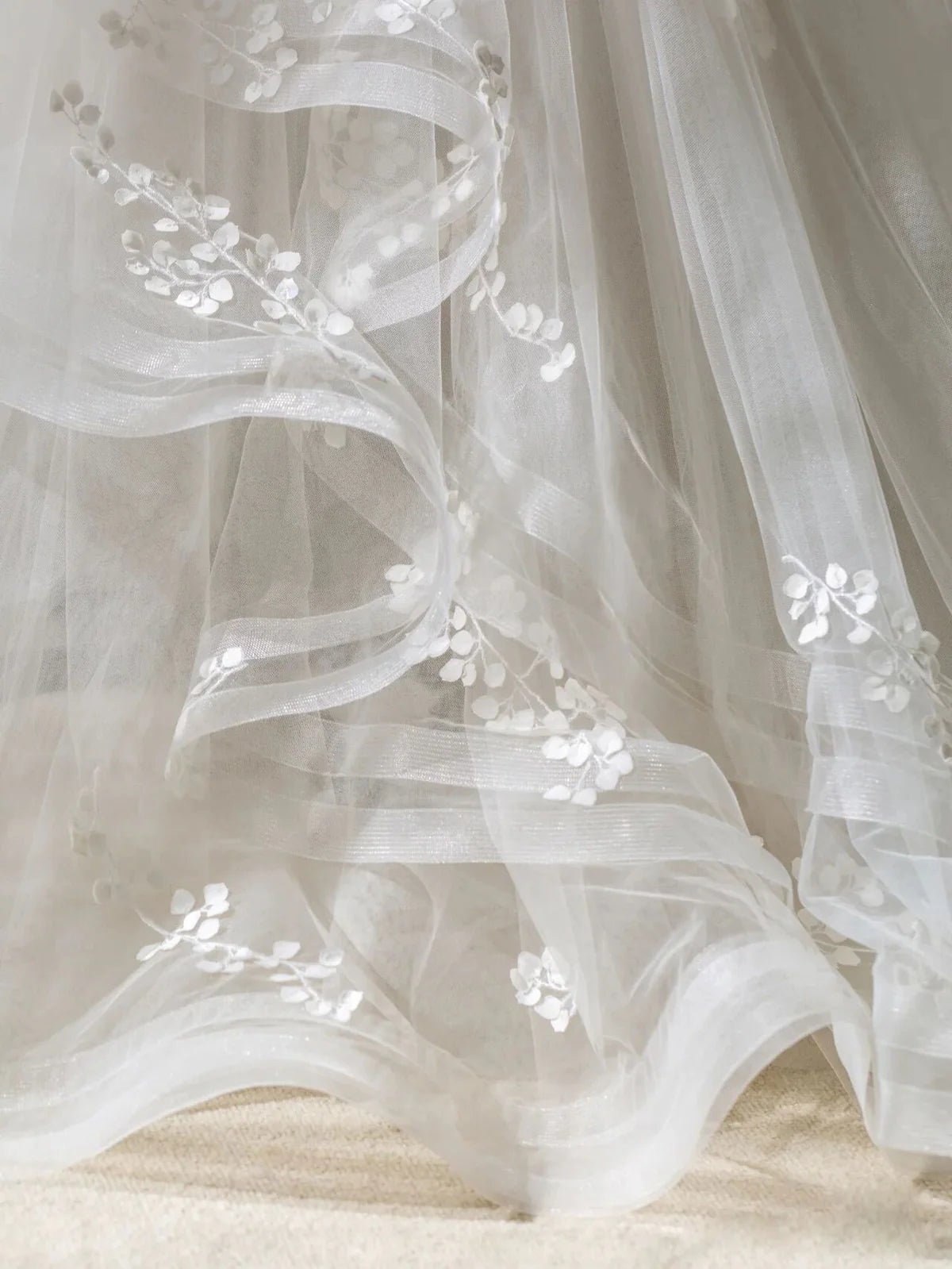 Ivory V Neck Tulle Lace Long Wedding Dress, Ivory Tulle Wedding Gown ED0827