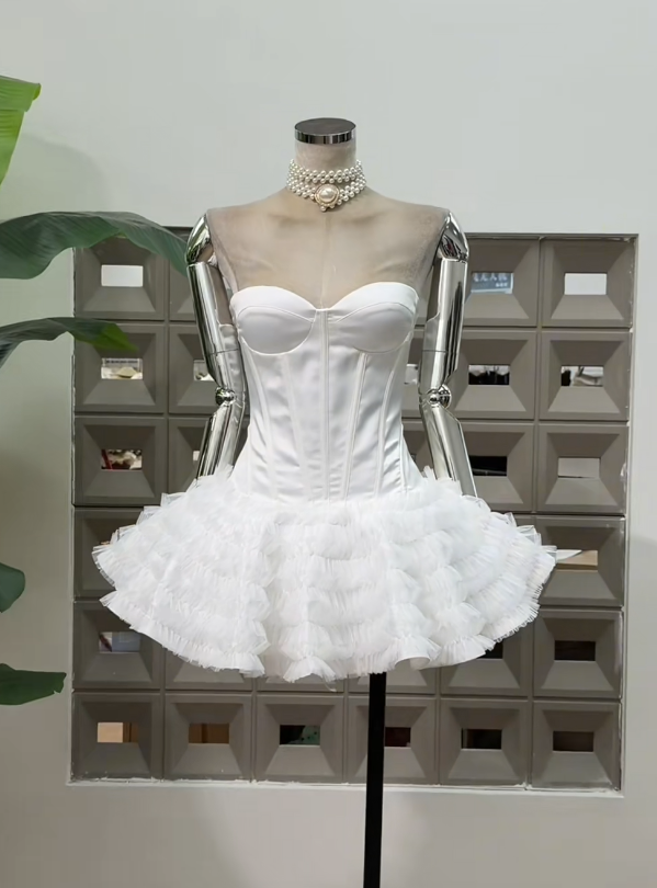 Simple Sweetheart Party Dress  A-Line White Birthday Dress Sleeveless Satin Homecoming Dress ED08285