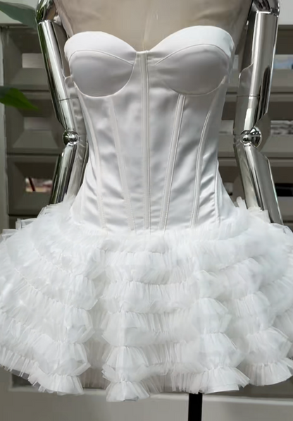 Simple Sweetheart Party Dress  A-Line White Birthday Dress Sleeveless Satin Homecoming Dress ED08285