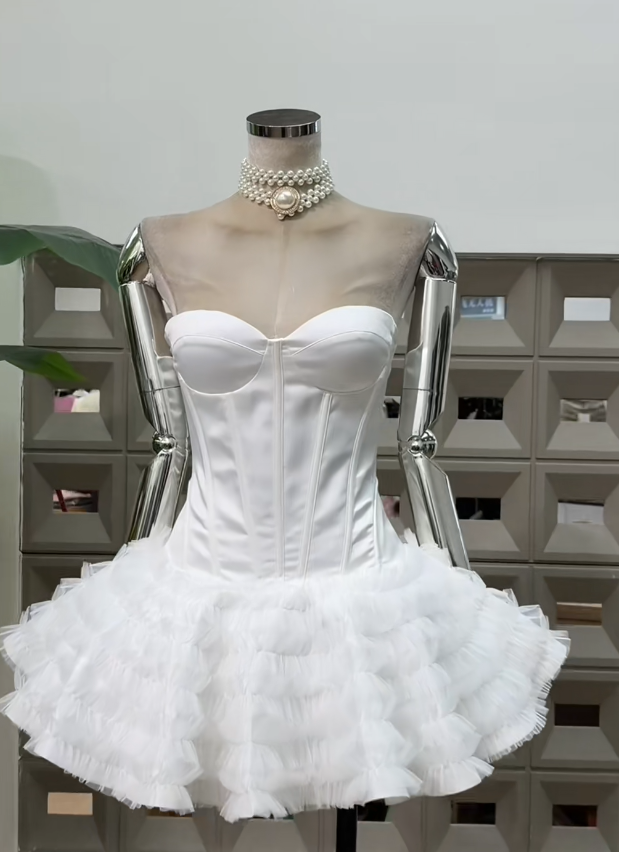 Simple Sweetheart Party Dress  A-Line White Birthday Dress Sleeveless Satin Homecoming Dress ED08285