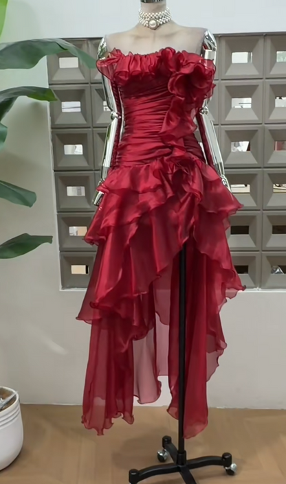 Einfaches trägerloses Partykleid Etui-Elfenbeinkleid zum Geburtstag Ärmelloses Chiffon-Heimkehrkleid ED08289
