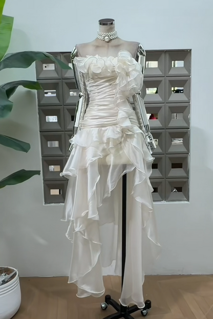 Einfaches trägerloses Partykleid Etui-Elfenbeinkleid zum Geburtstag Ärmelloses Chiffon-Heimkehrkleid ED08289