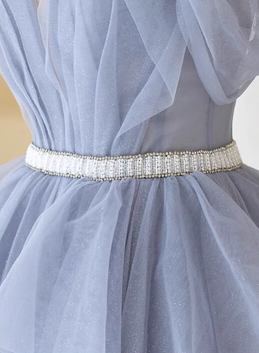 Robe de bal longue en tulle gris violet, robe de soirée trapèze violette ED0828