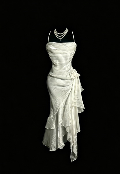 Einfaches Neckholder-Partykleid, Etui-Weißes Geburtstagskleid, Ärmelloses Chiffon-Heimkehrkleid ED08291