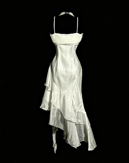 Einfaches Neckholder-Partykleid, Etui-Weißes Geburtstagskleid, Ärmelloses Chiffon-Heimkehrkleid ED08291