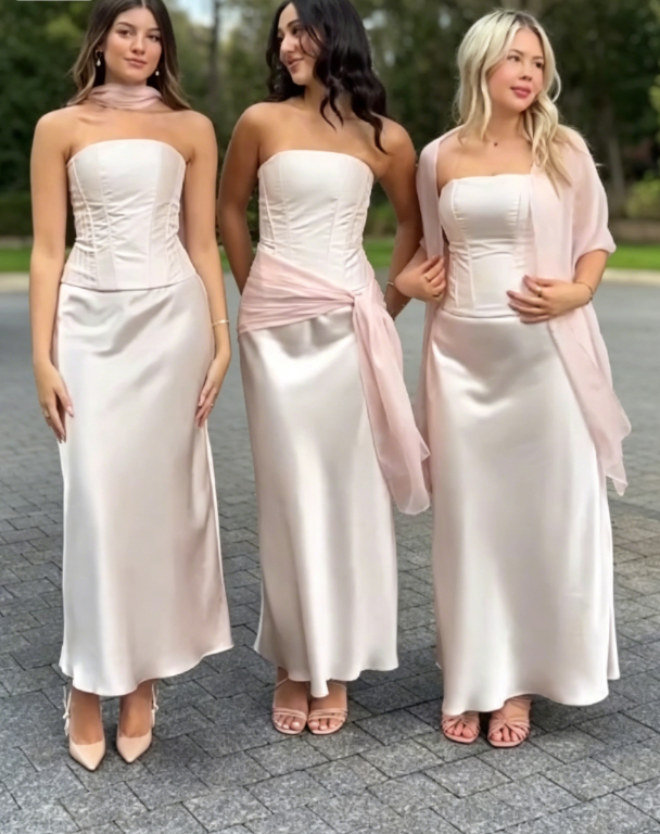 Chic Strapless Bridesmaid Dress Sheath Satin Long Evening Dress ED08295