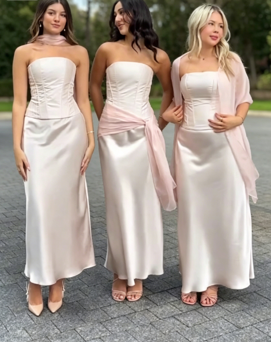 Chic Strapless Bridesmaid Dress Sheath Satin Long Evening Dress ED08295