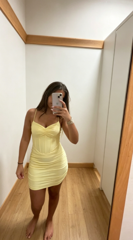 Simple Yellow Homecoming Dress Spaghetti Straps Short Birthday Outfit Sheath Satin Summer Dress ED08306
