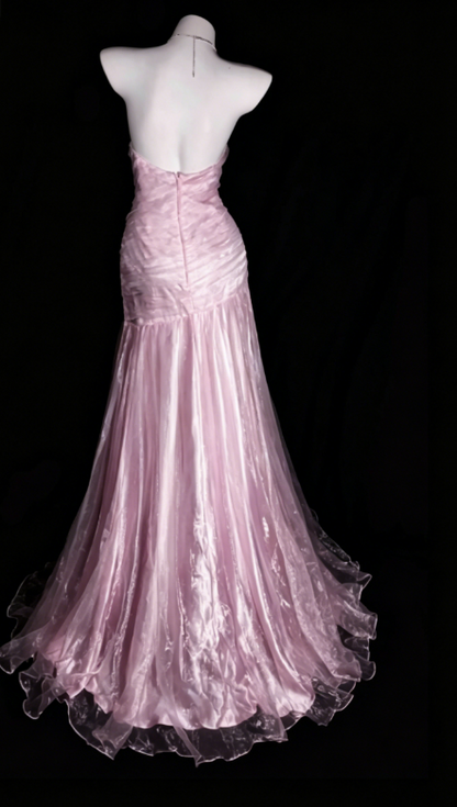 Cute Strapless Sheath Tulle Long Evening Dress Pink Prom Dress ED08315