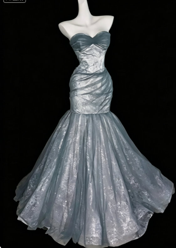 Elegant Sweetheart Mermaid Tulle Long Evening Dress Green Prom Dress ED08318