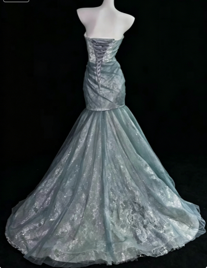 Elegant Sweetheart Mermaid Tulle Long Evening Dress Green Prom Dress ED08318