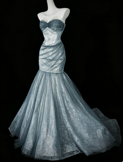 Elegant Sweetheart Mermaid Tulle Long Evening Dress Green Prom Dress ED08318