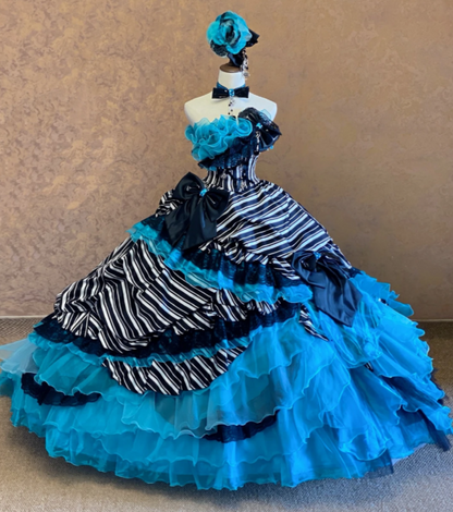 Gorgeous Strapless Ball Gown Quinceanera Dress Tulle Blue Sweet 16 Dress ED08319