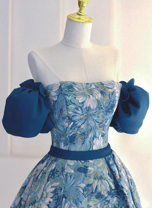 Robe de bal longue en satin bleu, coupe trapèze, robe de soirée longue bleue ED0832