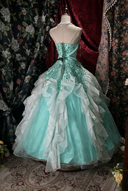 Magnifique Robe de Bal Bustier Robe de Quinceañera en Tulle avec Appliques Bleue Robe de Bal de Promo ED08320