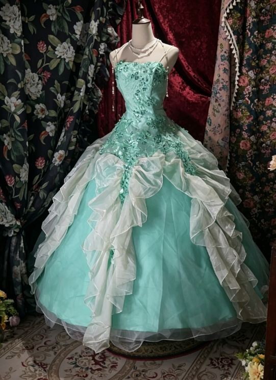 Magnifique Robe de Bal Bustier Robe de Quinceañera en Tulle avec Appliques Bleue Robe de Bal de Promo ED08320