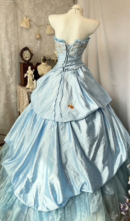 Gorgeous Strapless Ball Gown Quinceanera Dress Satin Tulle Blue Sweet 16 Dress ED08322