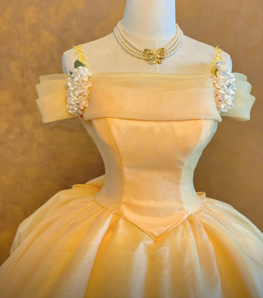Gorgeous Straps Ball Gown Quinceanera Dress Tulle Yellow Sweet 16 Dress ED08323