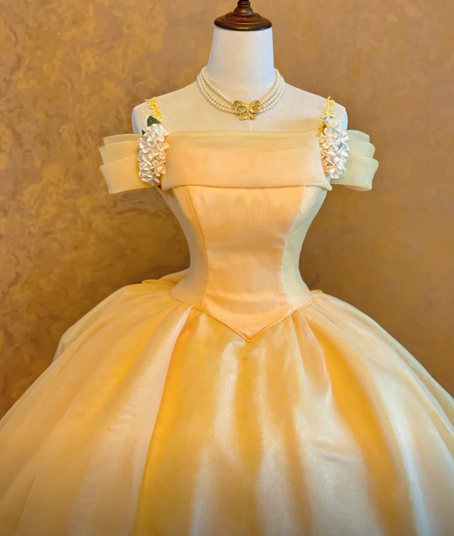 Gorgeous Straps Ball Gown Quinceanera Dress Tulle Yellow Sweet 16 Dress ED08323