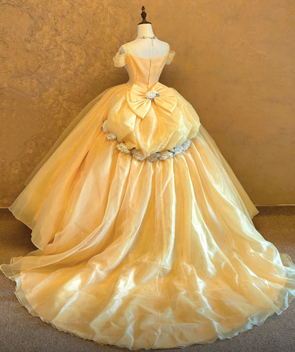 Gorgeous Straps Ball Gown Quinceanera Dress Tulle Yellow Sweet 16 Dress ED08323