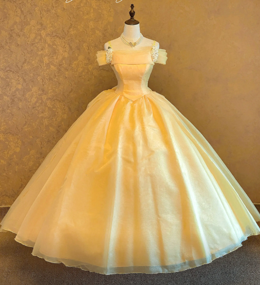 Gorgeous Straps Ball Gown Quinceanera Dress Tulle Yellow Sweet 16 Dress ED08323