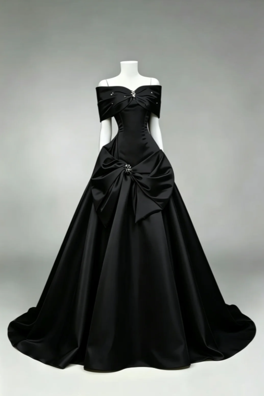 Chic Off-shoulder A-Line Satin Long Evening White Prom Dress ED08324
