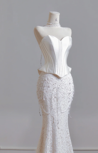 Robe de mariée sirène chic en satin et dentelle pour mariée ED08325