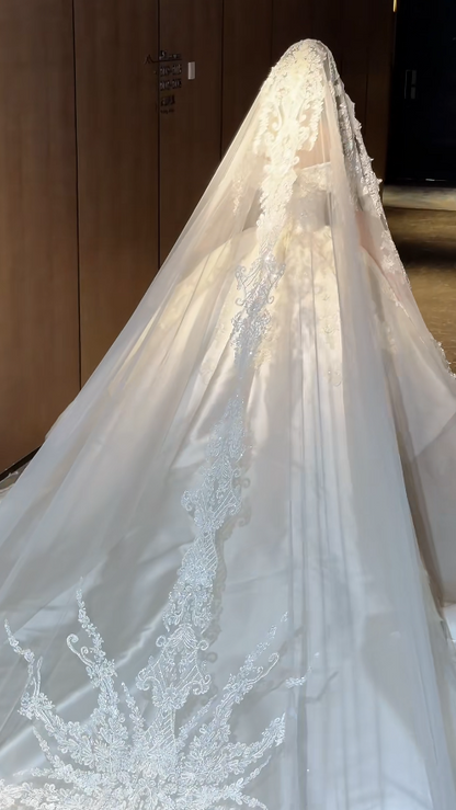 Chic Off-shoulder A-Line Wedding Dress Satin Applique Bridal Gown White Bridal Dress ED08327