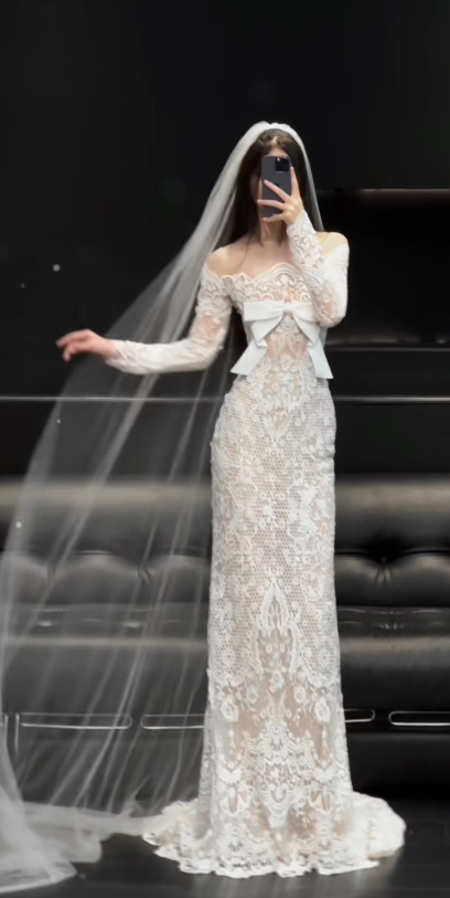 Chic Off-shoulder Mermaid Wedding Dress Lace Chiffon Bridal Gown White Bridal Dress ED08329