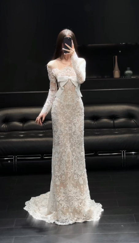 Chic Off-shoulder Mermaid Wedding Dress Lace Chiffon Bridal Gown White Bridal Dress ED08329