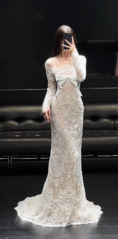 Chic Off-shoulder Mermaid Wedding Dress Lace Chiffon Bridal Gown White Bridal Dress ED08329