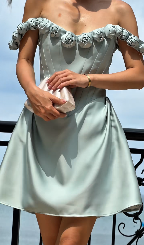 Chic Tiffany Blue Homecoming Dress Off-shoulder Satin Birthday Dress A-Line Graudation Party Dress ED08346