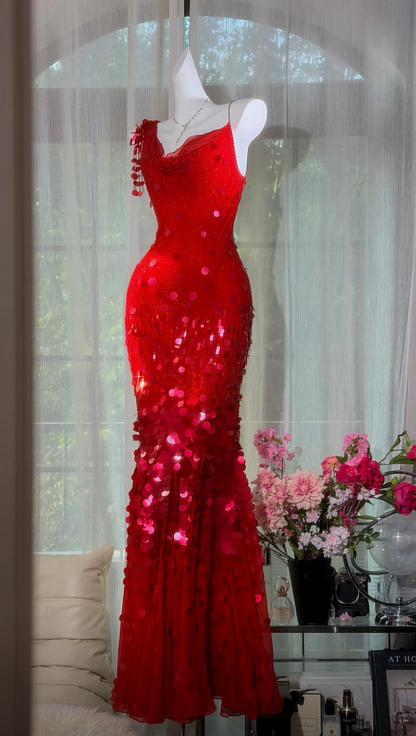 Chic Burgundy Prom Dress One-shoulder Beaded Chiffon Birthday Dress Sheath Long Evening Dress ED08351